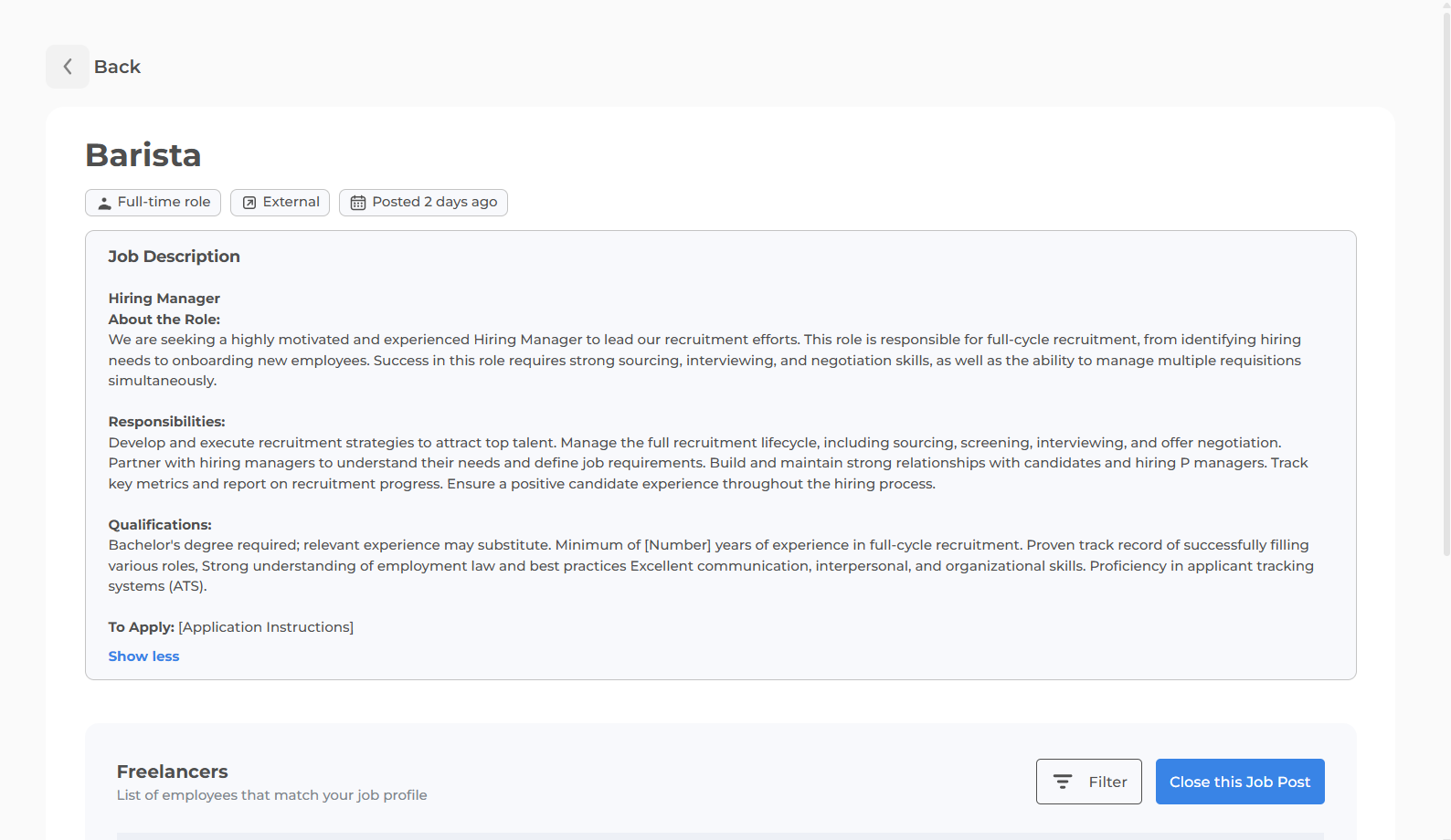 Freelancer Matching Preview
